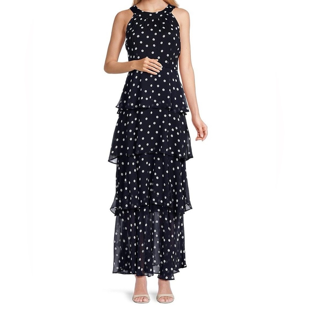 Tommy Hilfiger Navy Polka Dot tiered Maxi Dress NWT